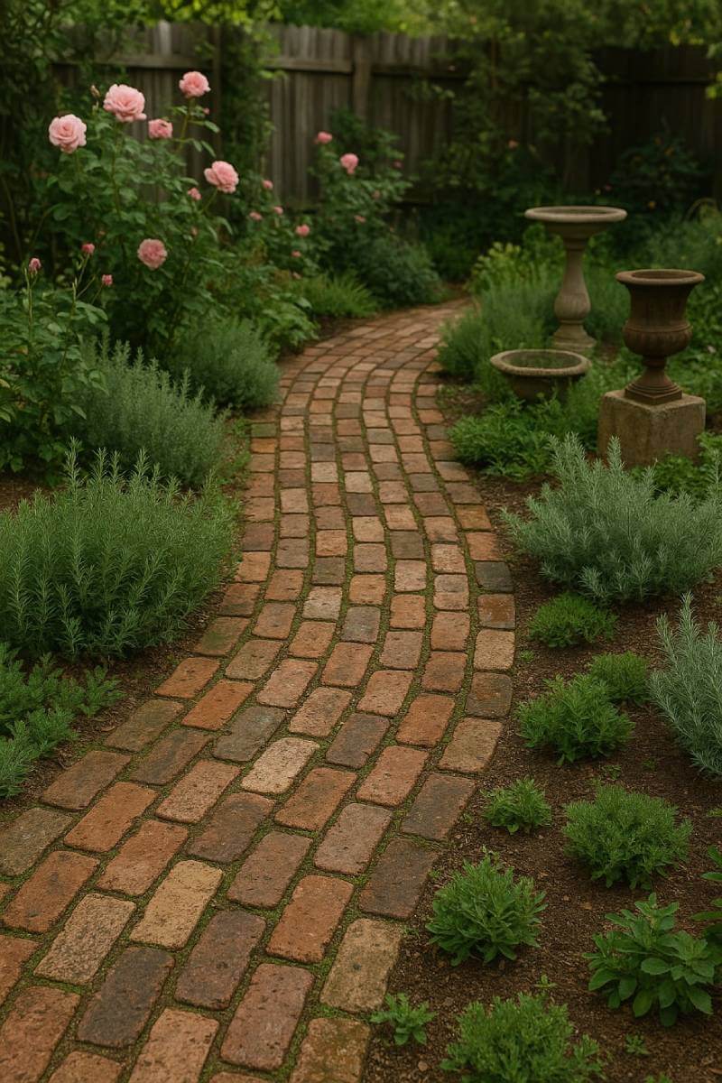 cheap diy brick garden path recycled bricks
