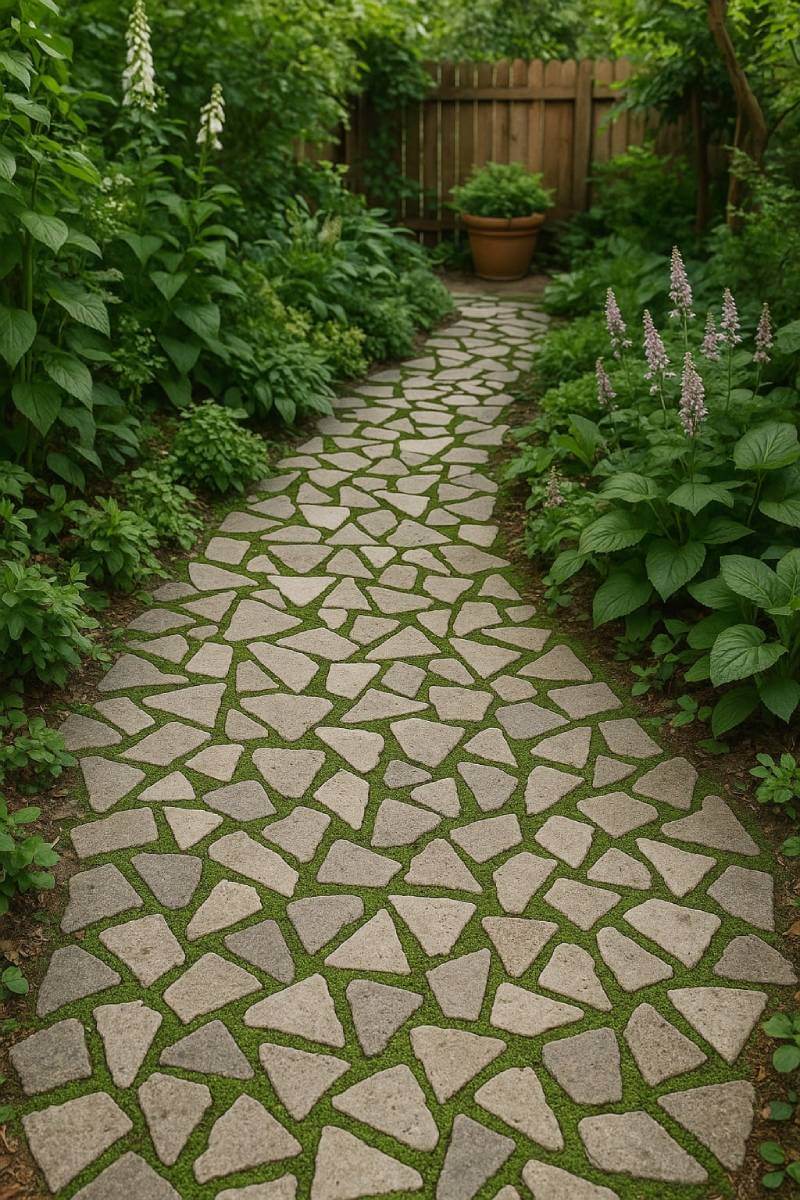 cheap diy garden path broken concrete mosaic