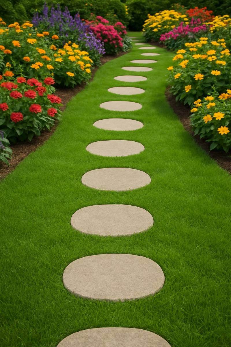 cheap diy garden path stepping stones on grass