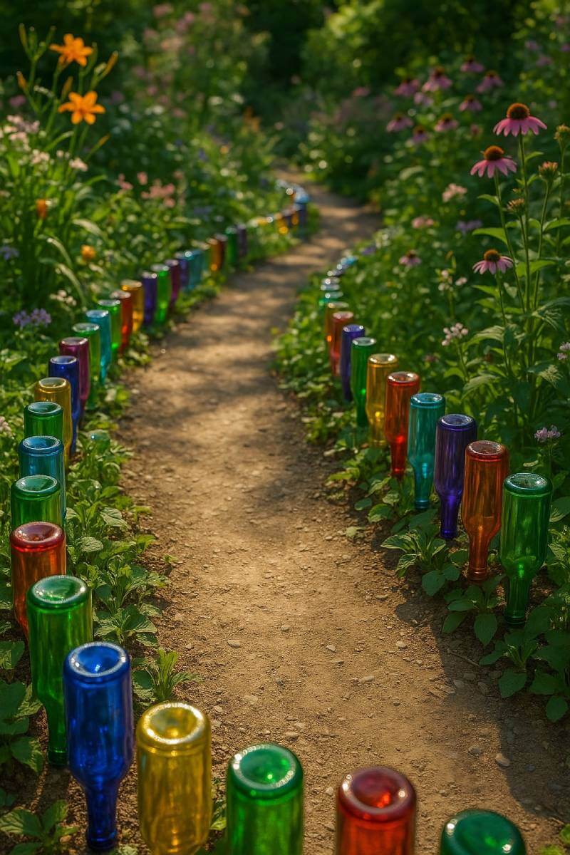 cheap diy glass bottle border garden path
