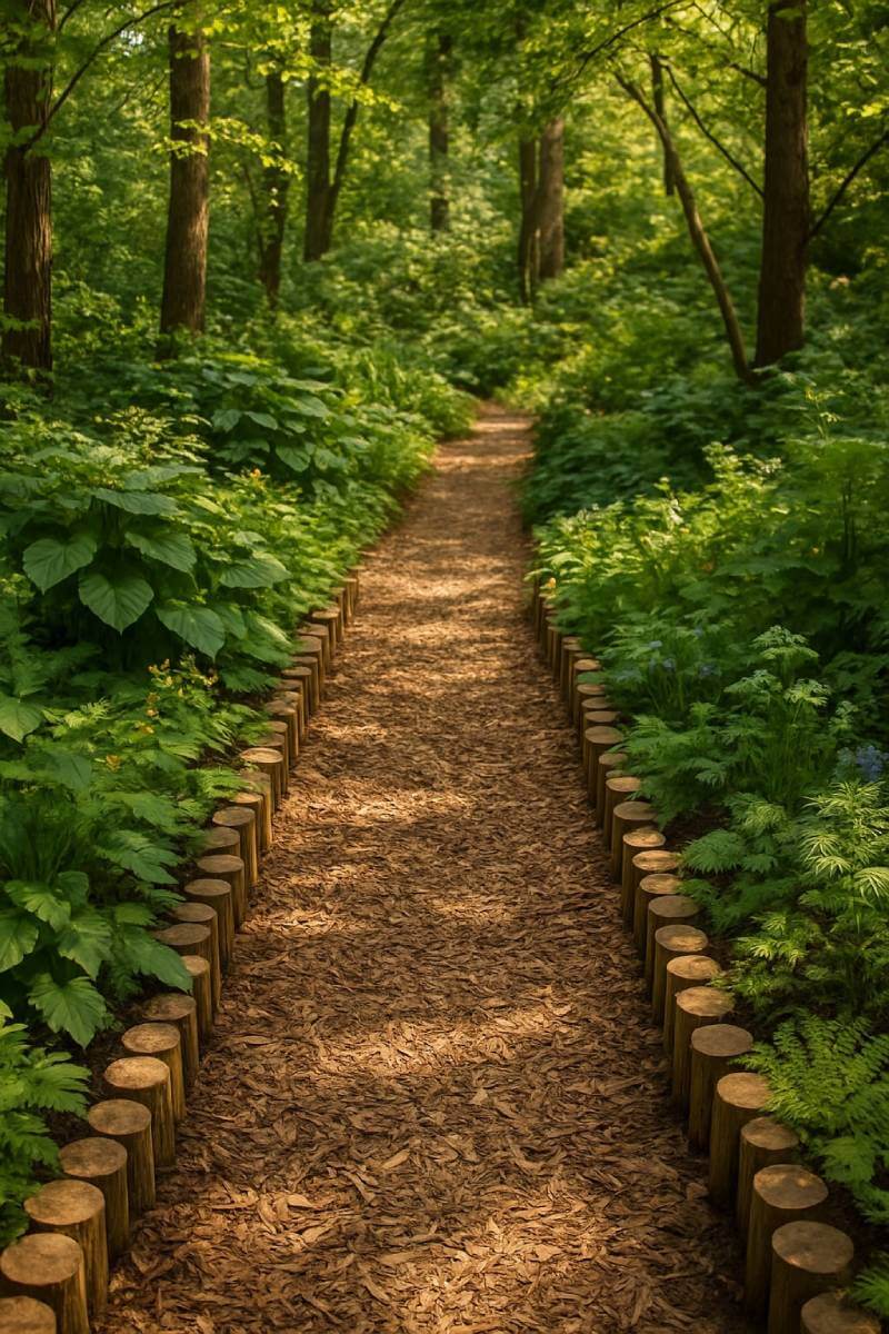 cheap diy log edging mulch center path