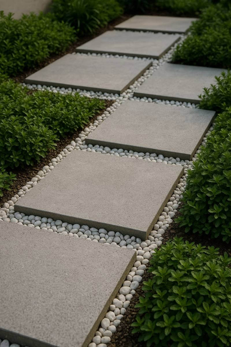 cheap diy stepping stones with pebbles path