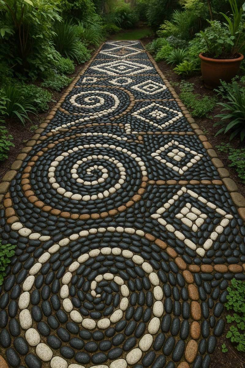 cheap diy stone pebble mosaic garden path