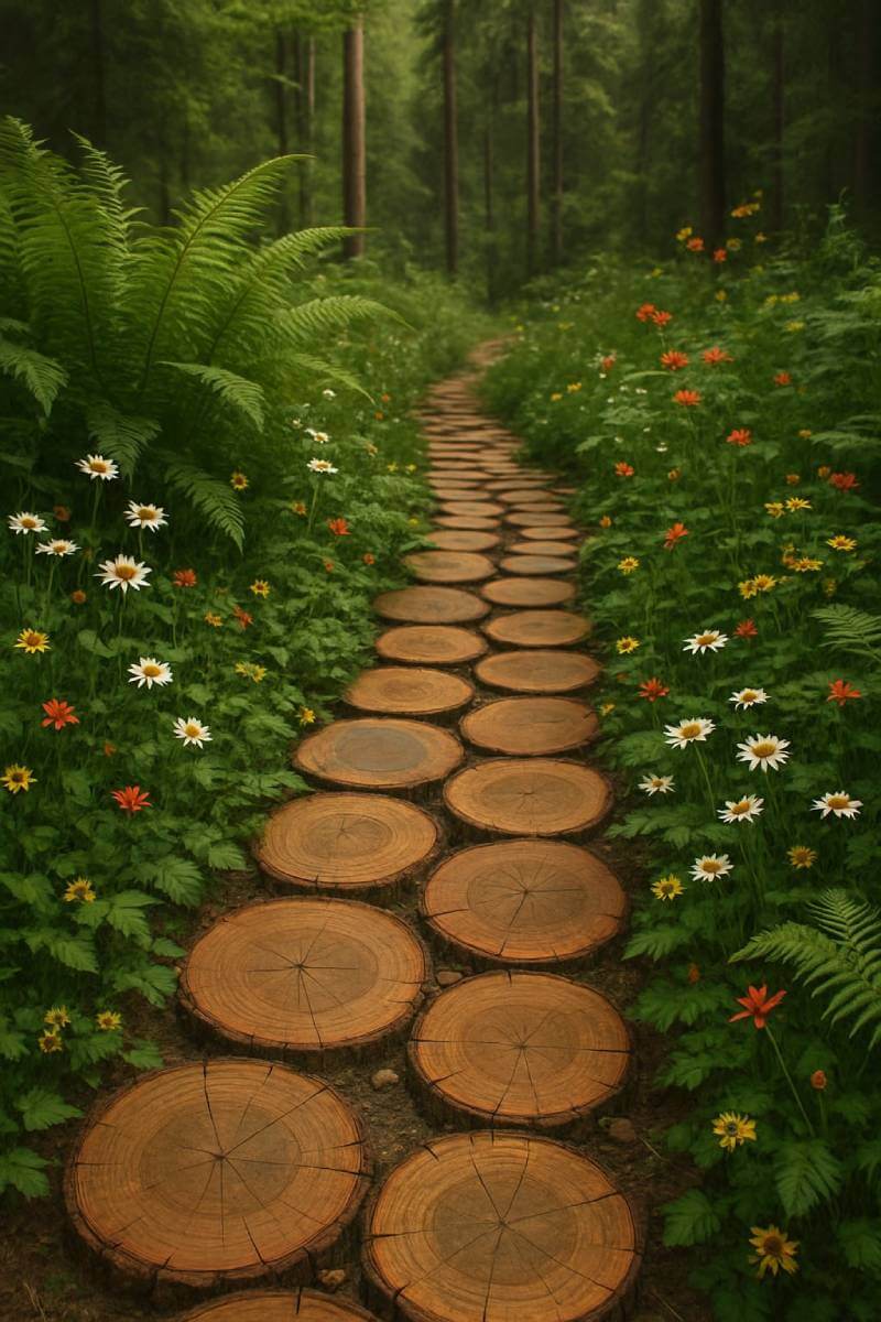 cheap diy wood slice garden walkway idea