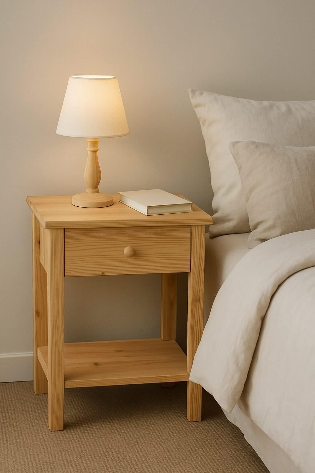 classic wooden diy nightstand pine drawer open shelf