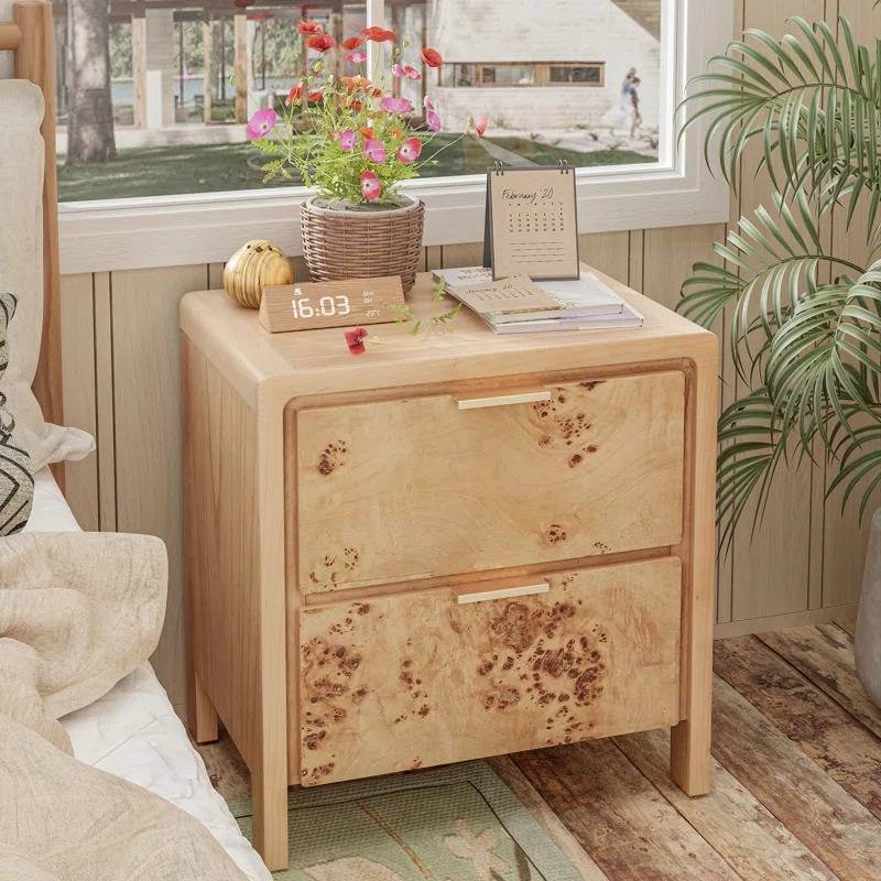 manish rustic farmhouse 2 drawer burl finish nightstand