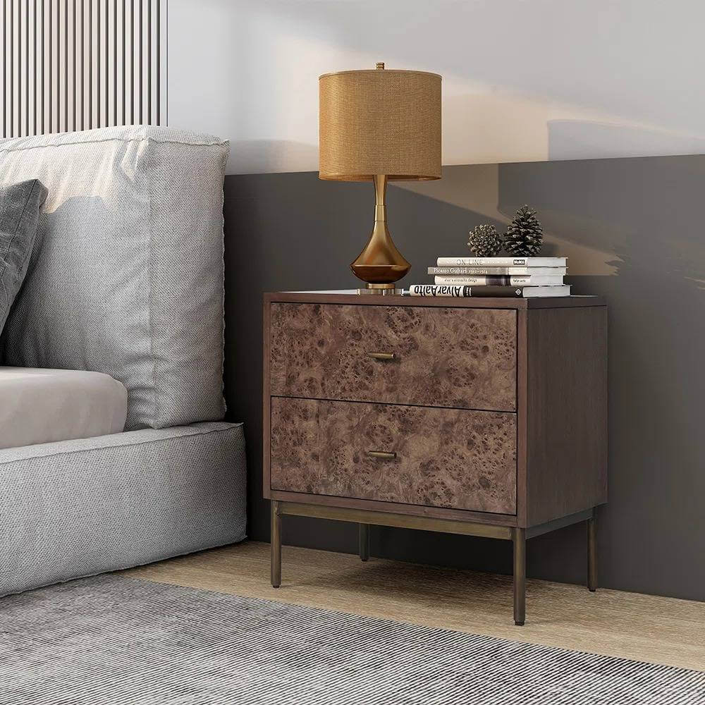 nabala walnut burlwood nightstand antiqu brass