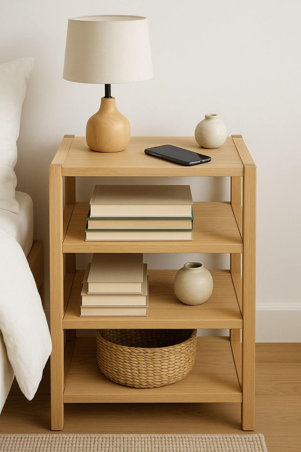 open shelves diy nightstand bedside table light wood