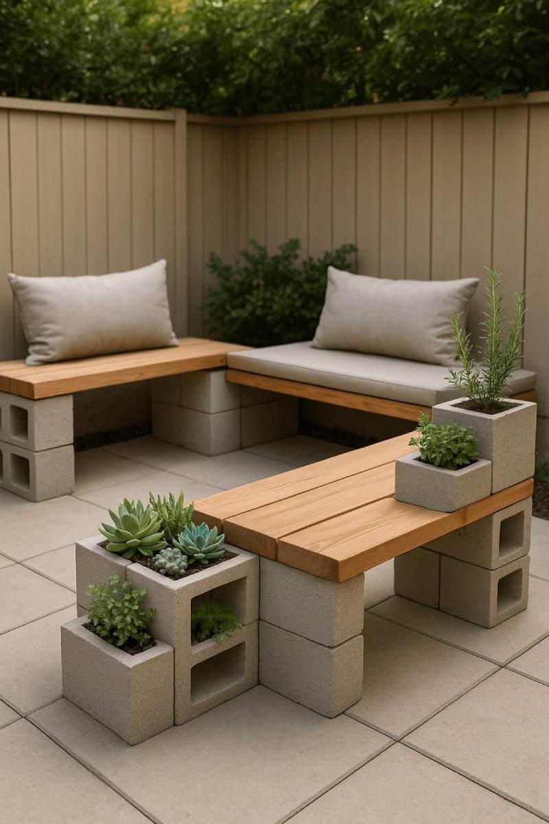 outdoor patio ideas cinder block seating planters