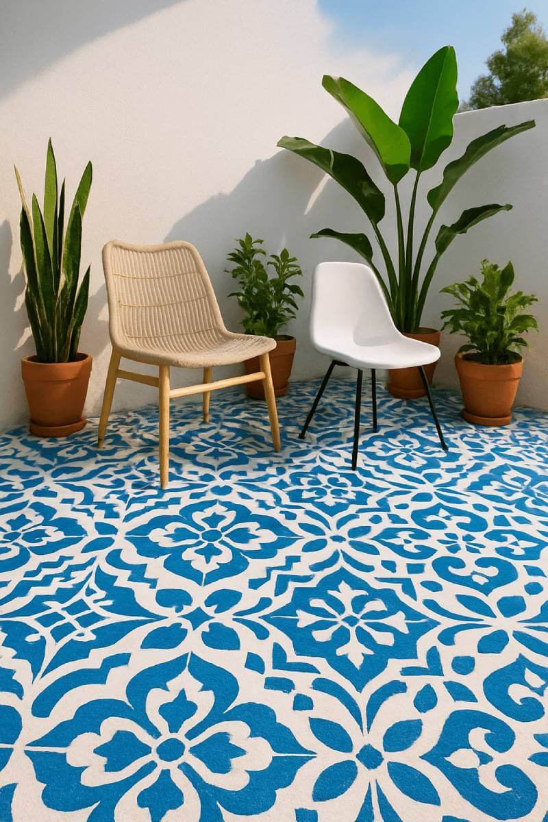 outdoor patio ideas painted concrete floor stencils
