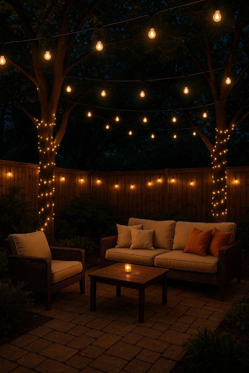 outdoor patio ideas string lights for ambience