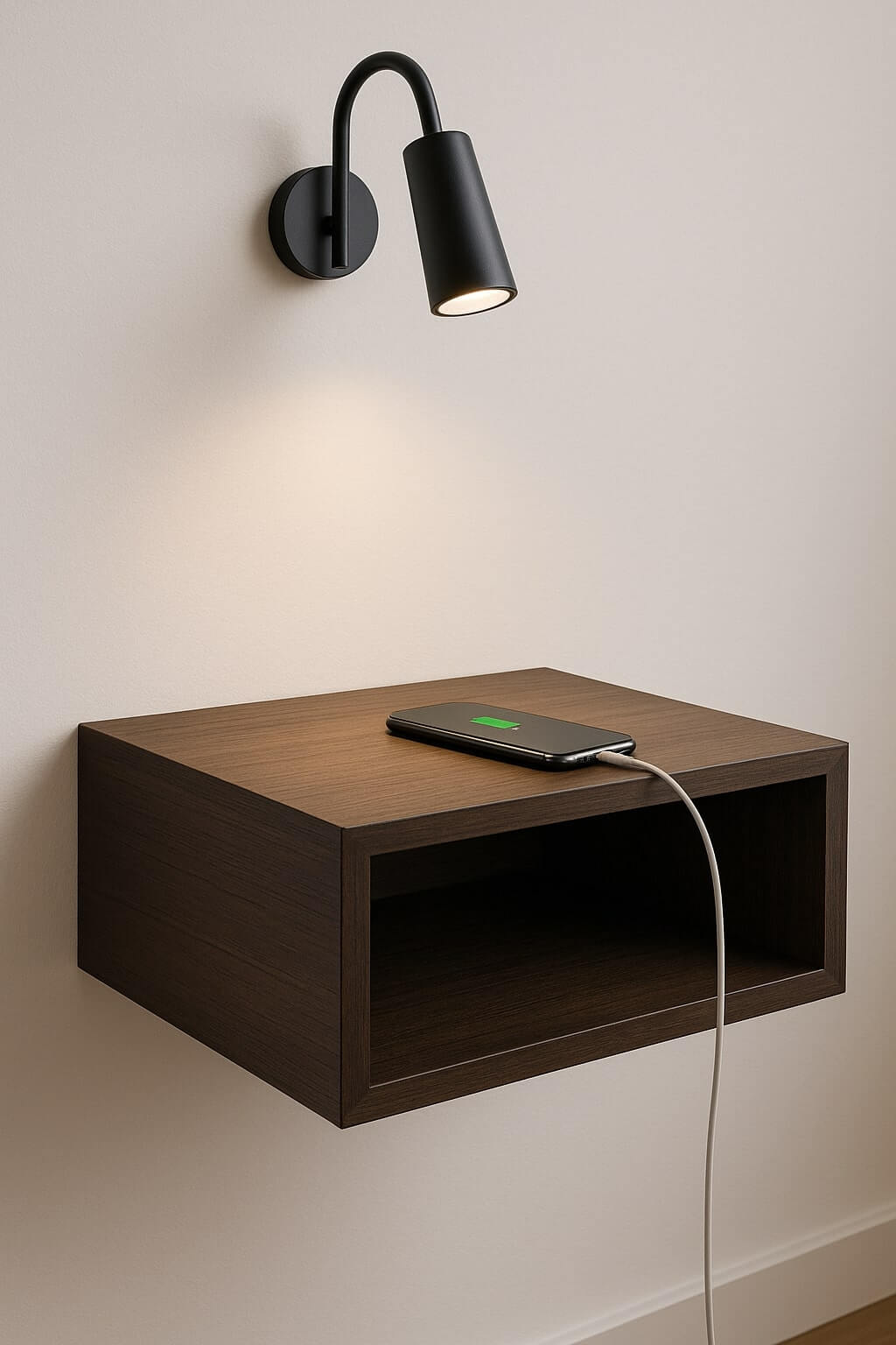 sleek floating diy nightstand small spaces dark wood