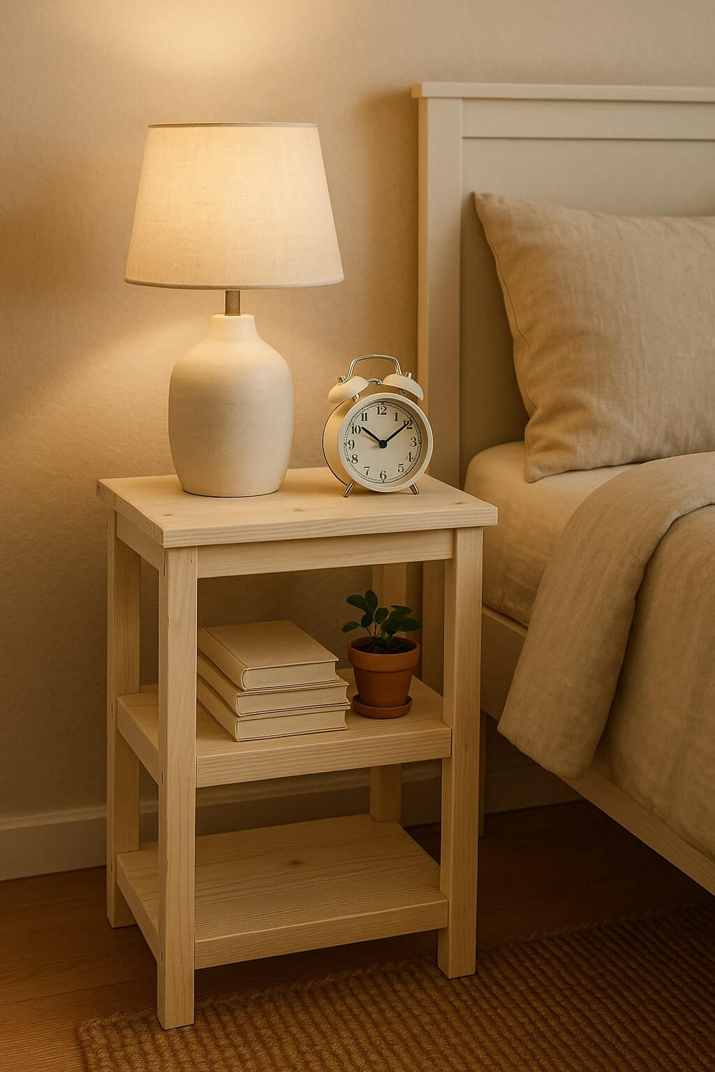 two tier diy nightstand extra storage light wood