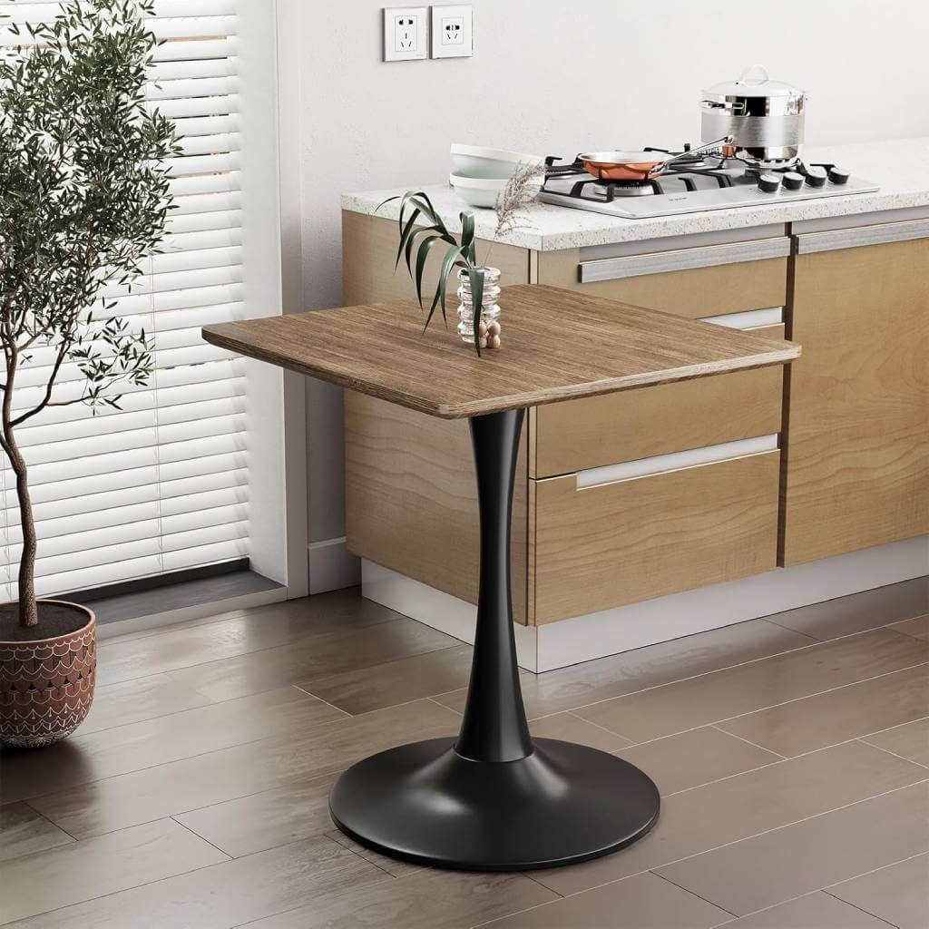 Brown and Black Square Tulip Dining Table