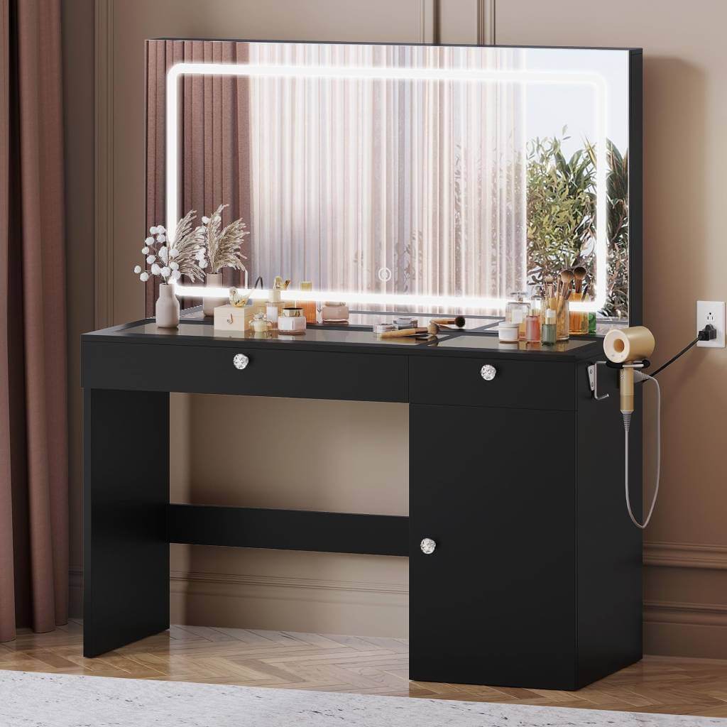 DWVO Black Makeup Vanity Set with LED Mirror
