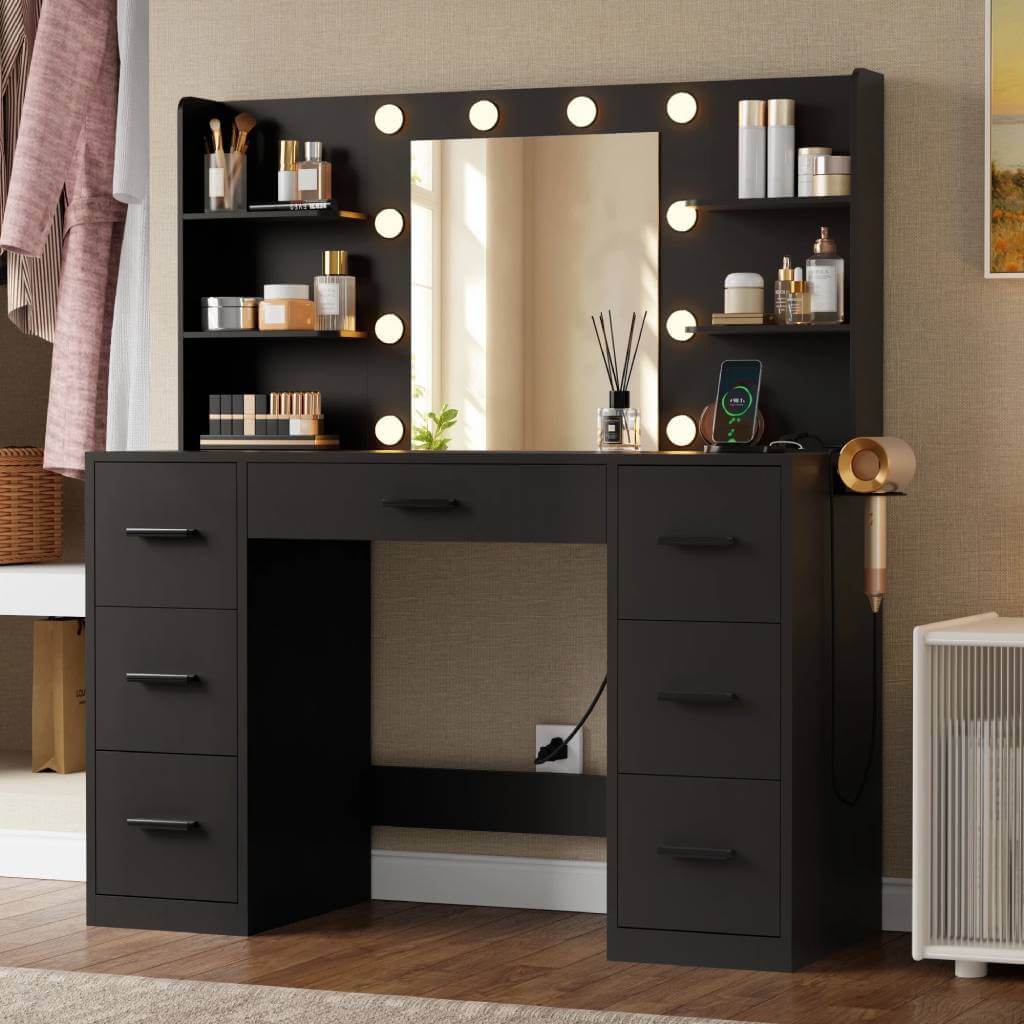 Ragin Black Makeup Vanity with USB Power Outlet