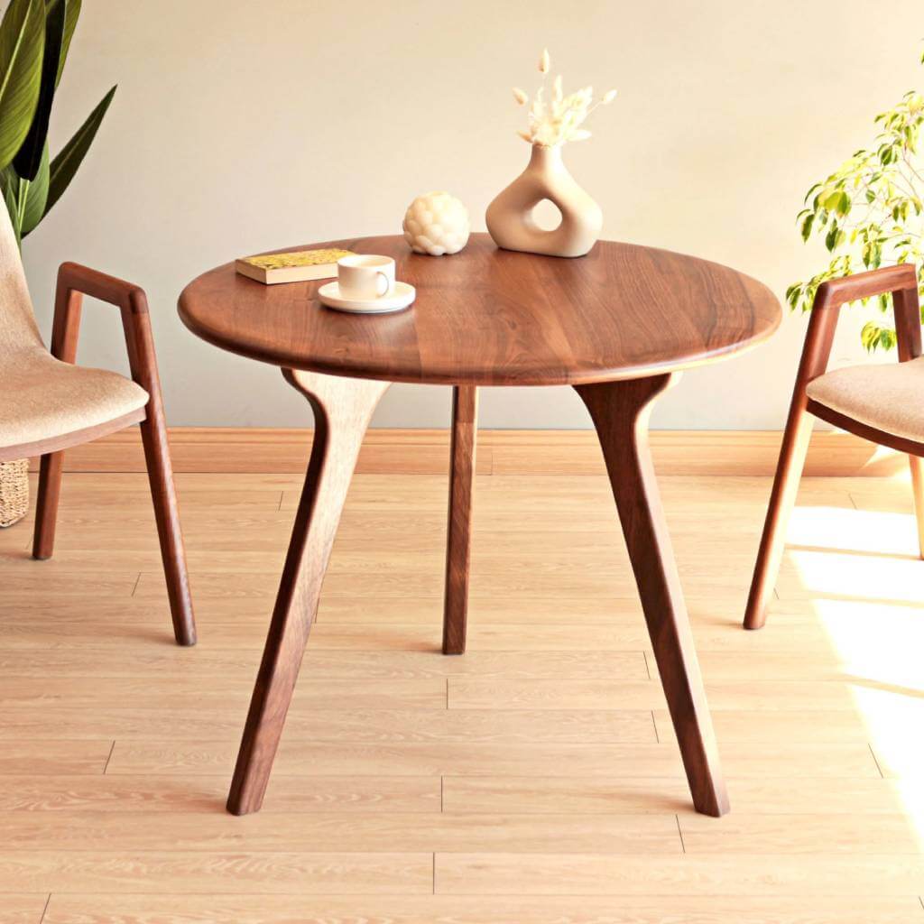 Round Walnut Mid-Century Nordic Table