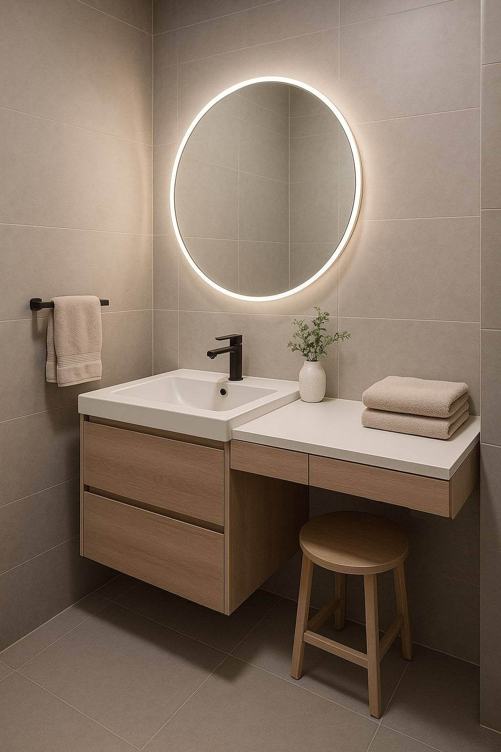 bathroom makeup vanity with small sink