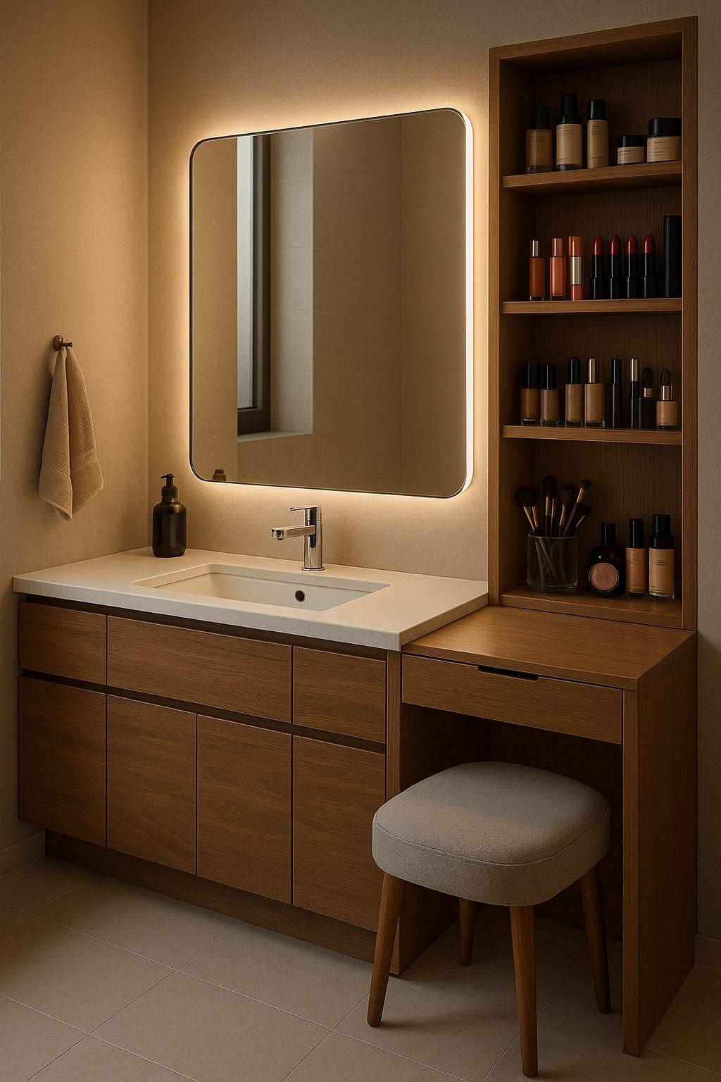 bathroom vanity with dedicated makeup station