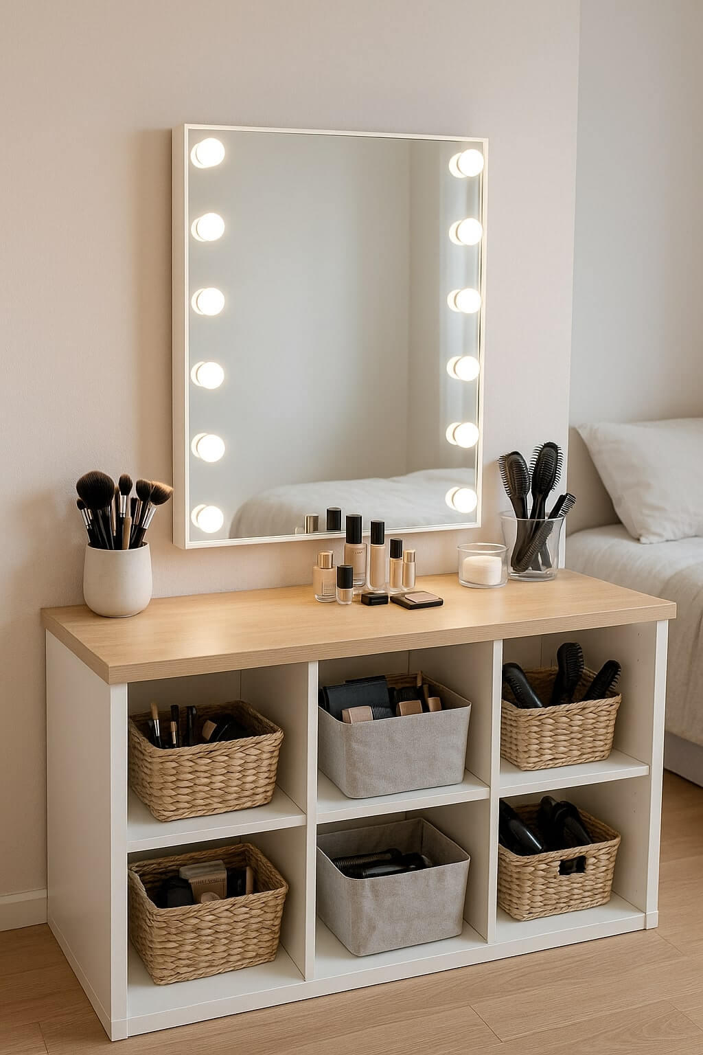diy makeup vanity cube storage setup