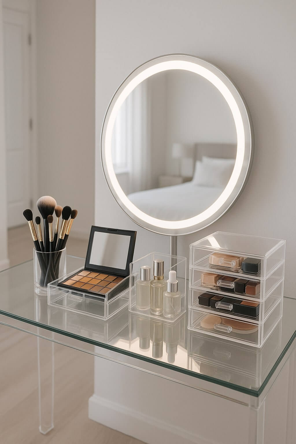 diy makeup vanity glass-top acrylic organizers