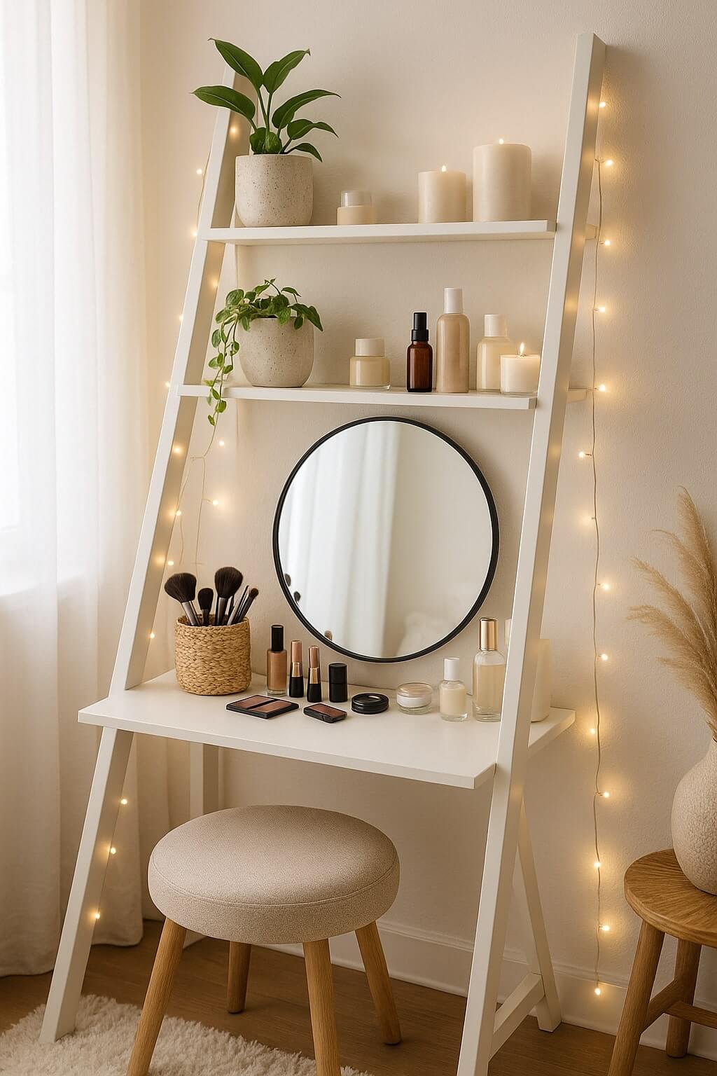 diy makeup vanity ladder shelf design