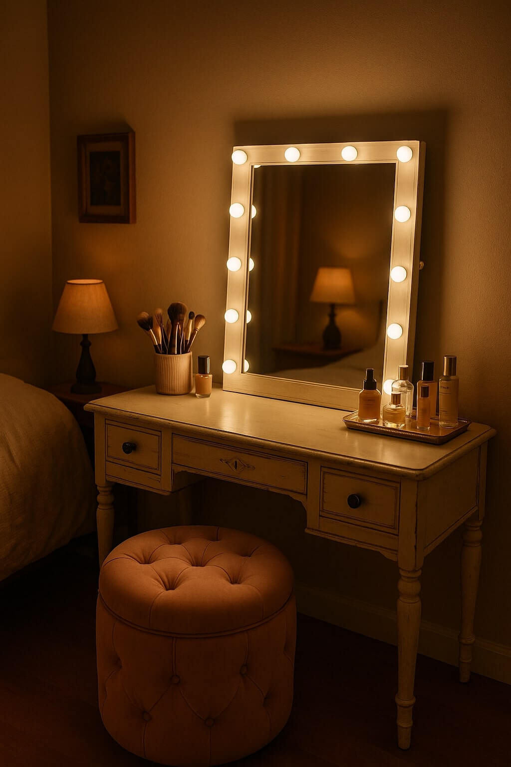 diy makeup vanity old desk with lights