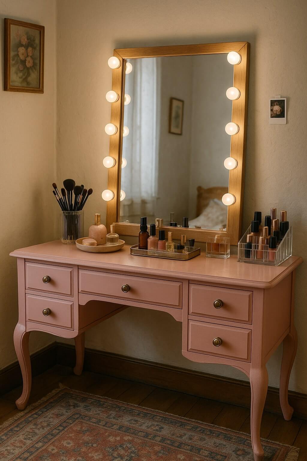 diy makeup vanity painted thrifted table