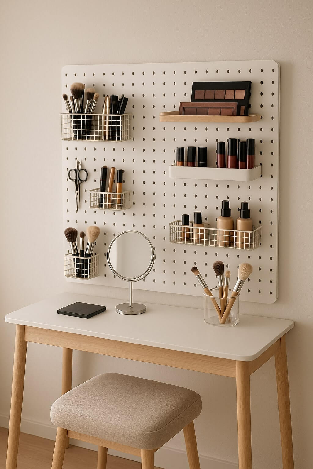 diy makeup vanity pegboard storage