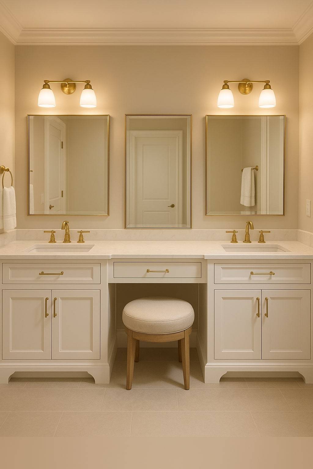 double bathroom makeup vanity with makeup area