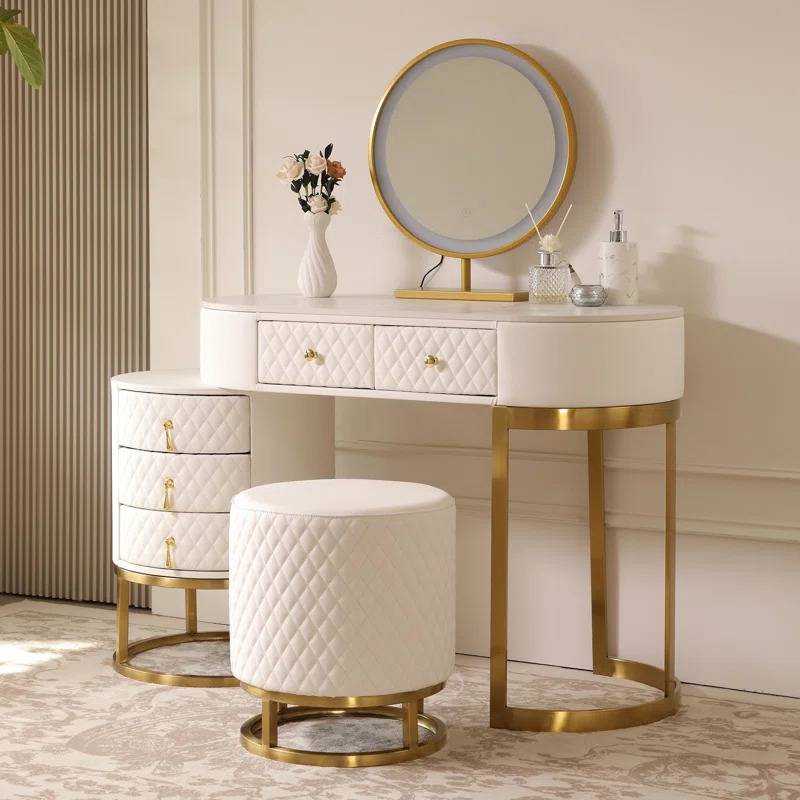 gold and white makeup vanity