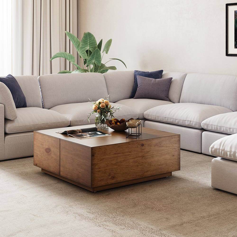 japandi square coffee table with 4 drawers