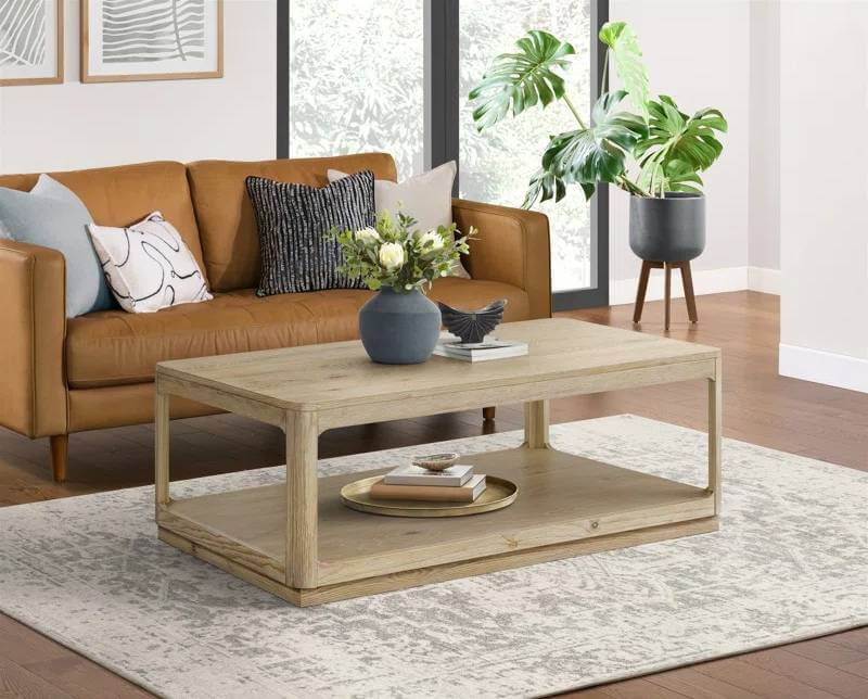 wood coffee table with shelve