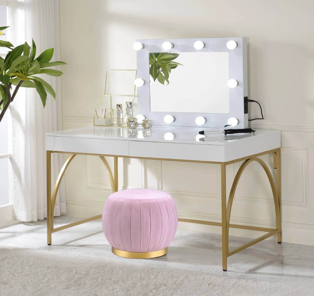 modern white and gold vanity desk