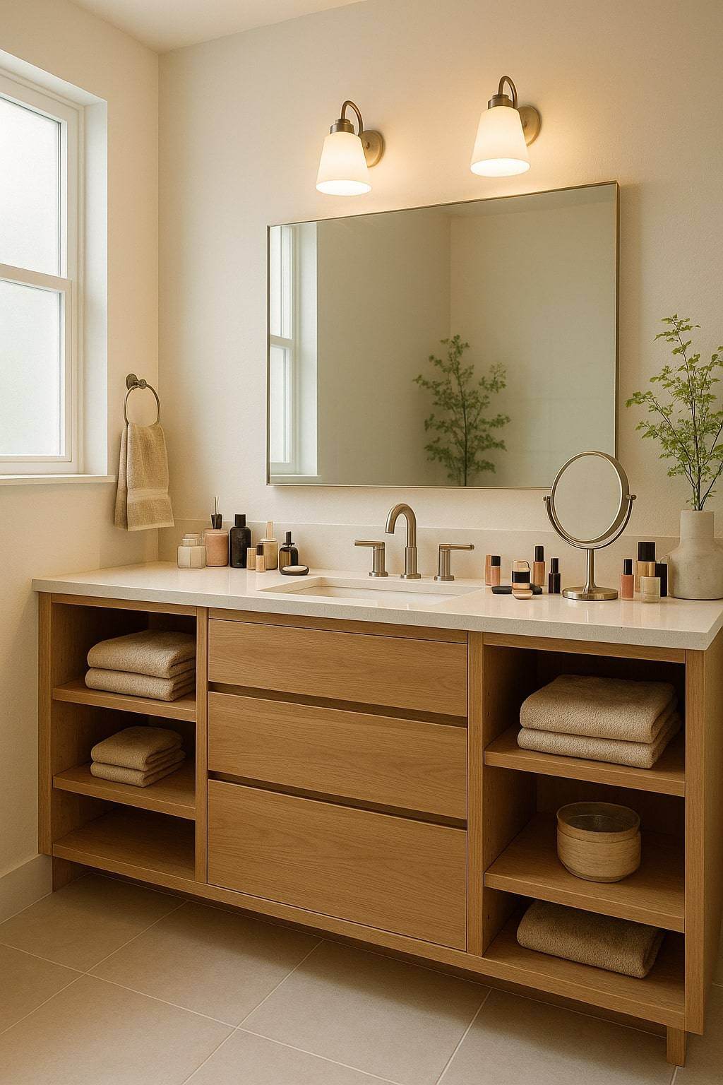 single bathroom makeup vanity with storage