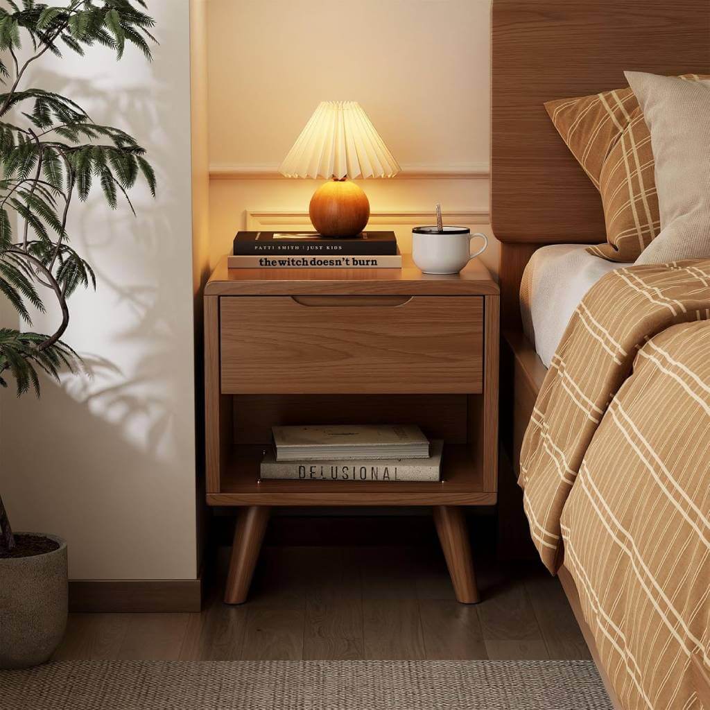 solid wood japandi nightstand with drawers