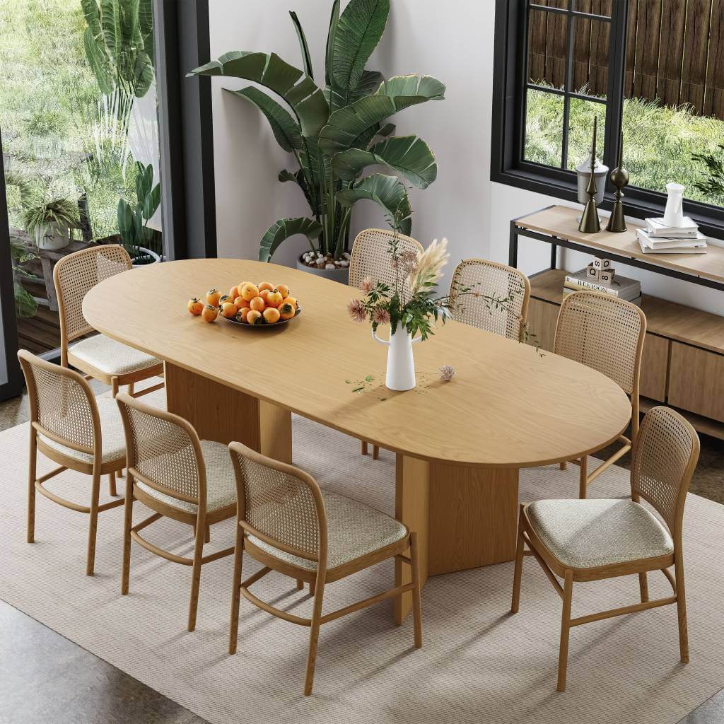 solid wood oval japandi dining table for 8 people