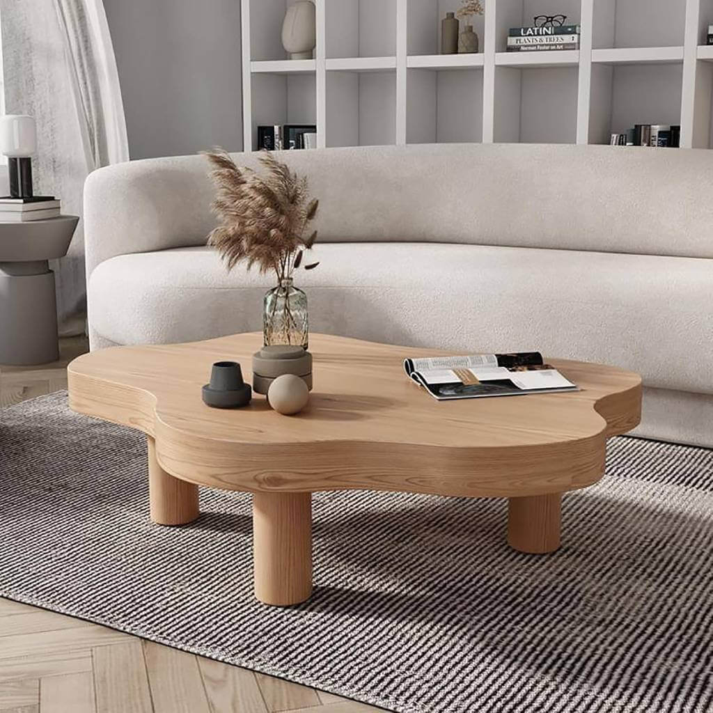 three legged solid wood coffee table