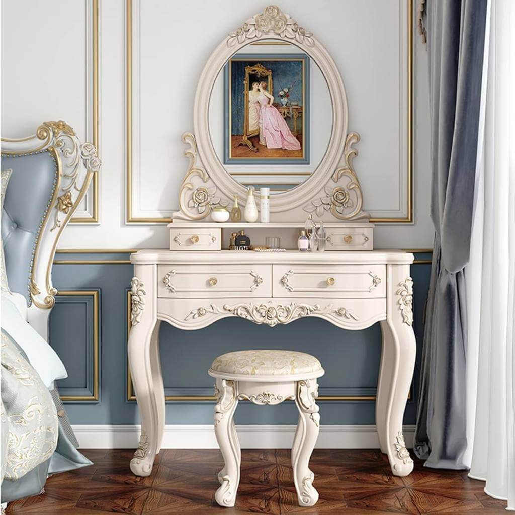 victorian antique makeup vanity with mirror