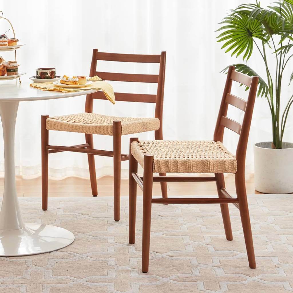 wood rattan dining chairs