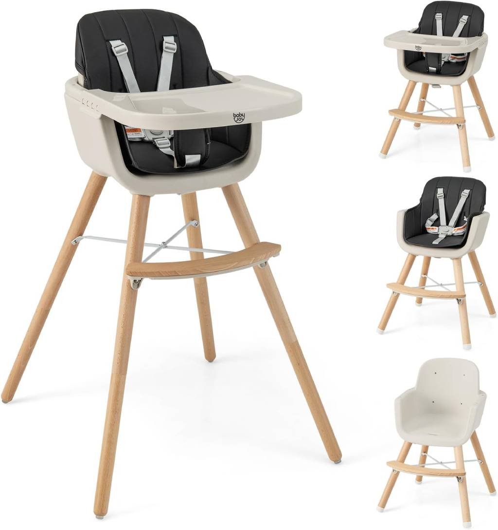 BABY JOY 3-in-1 Convertible Wooden High Chair with Footrest