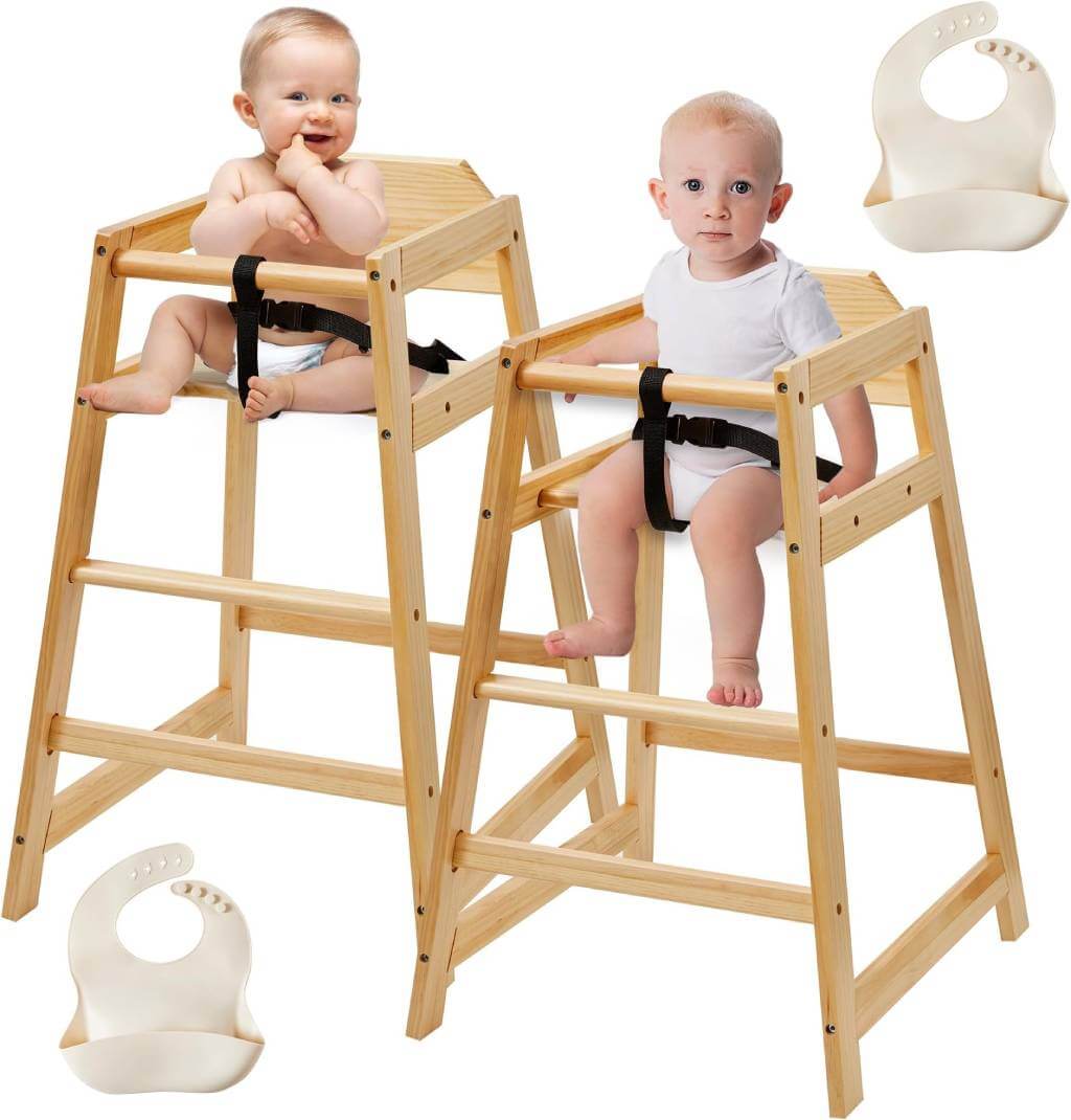 Neoflavie Stackable Wooden Baby High Chairs 2 Pcs