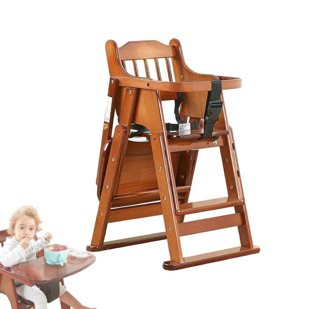 WGLAWL Wooden Folding High Chair with Tray