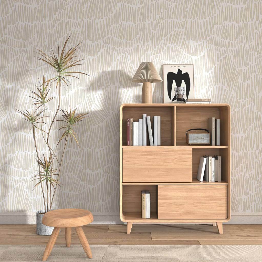 beige modern striped peel and stick wallpaper