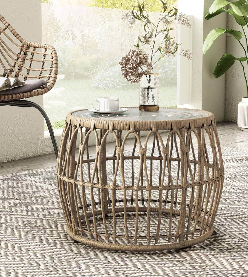 boho rattan round coffee table