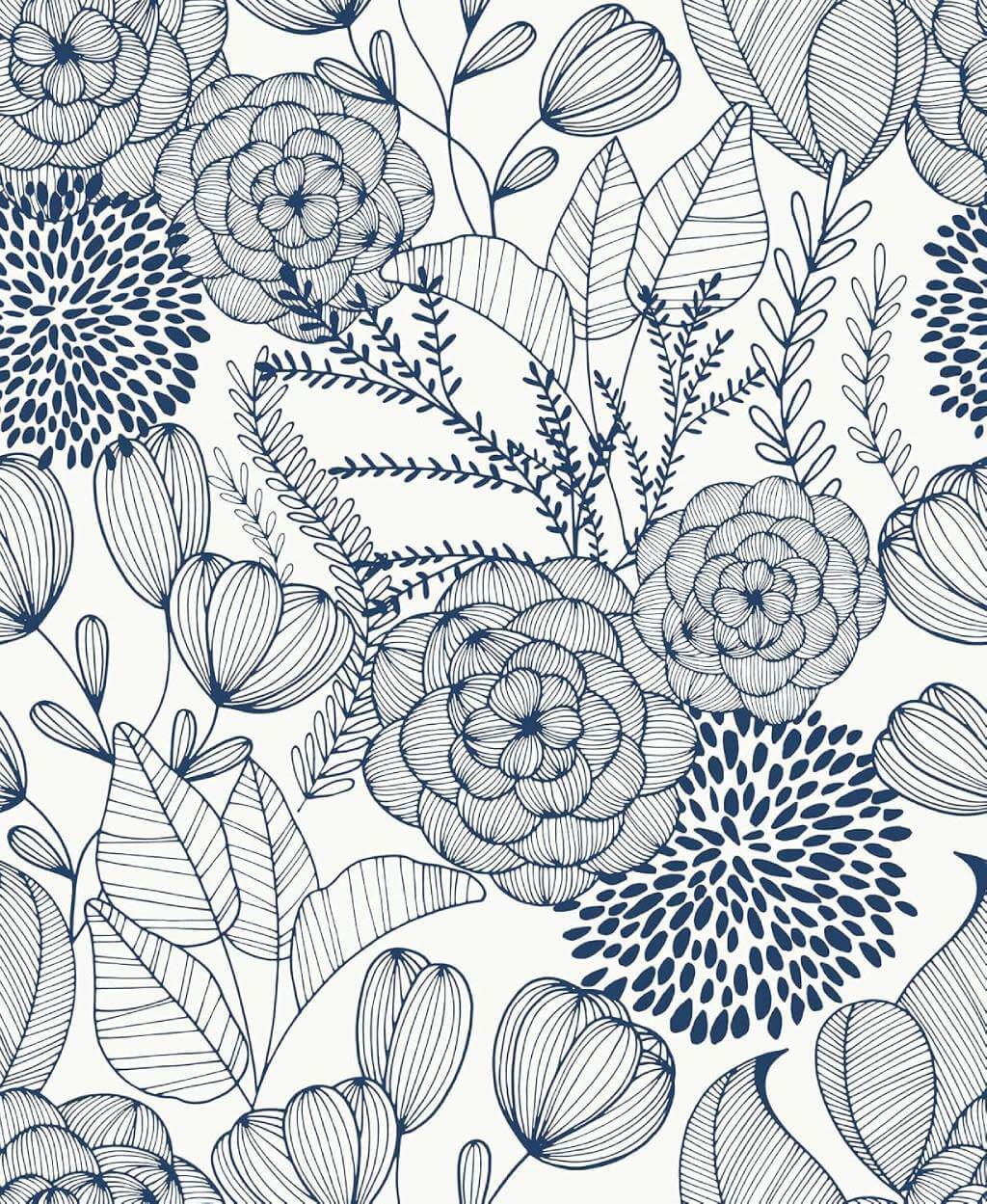 navy secret garden peel & stick wallpaper