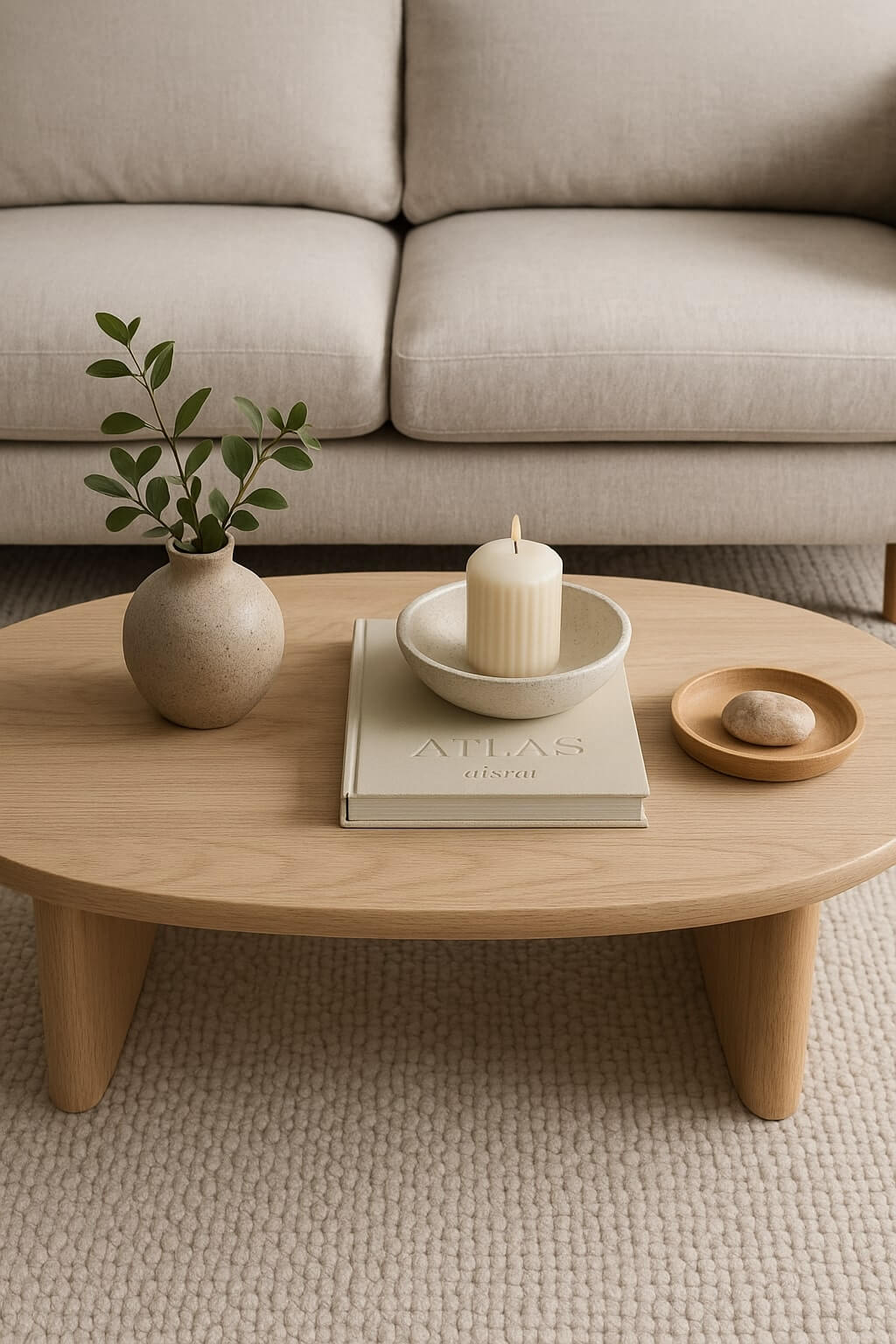 oval coffee table divided visual zones