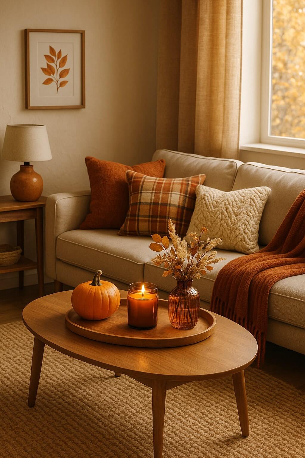 oval coffee table fall season decor