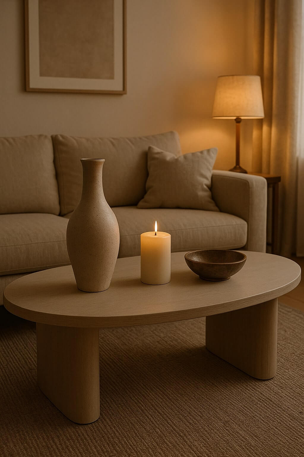 oval coffee table mixed heights textures