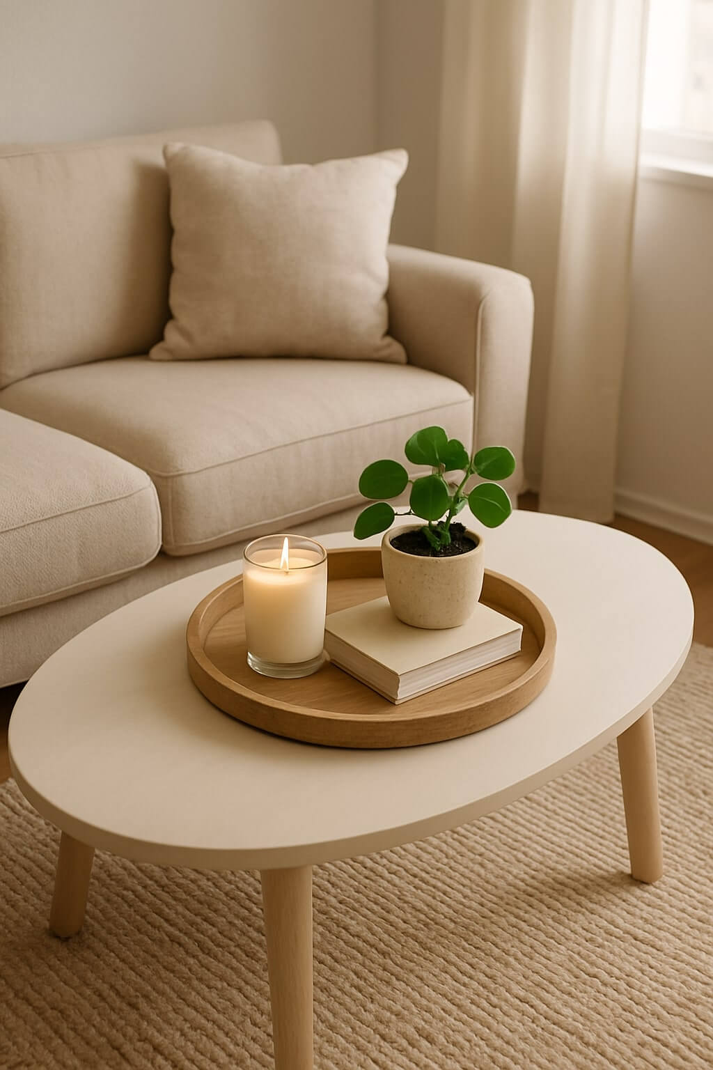 oval coffee table with decorative tray